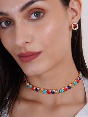 Gold plated beaded choker necklace set 2