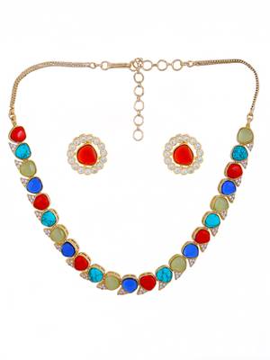 Gold plated beaded choker necklace set 3