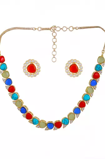 Gold plated beaded choker necklace set