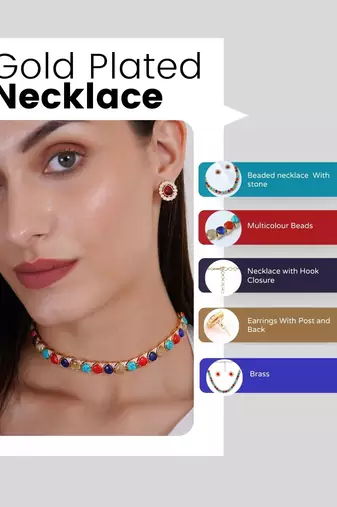 Gold plated beaded choker necklace set