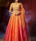 Orange Organza Sequin Work Lehenga Choli With Dupatta