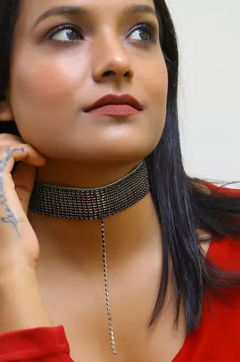 Black beaded with one tessels handcrafted necklace