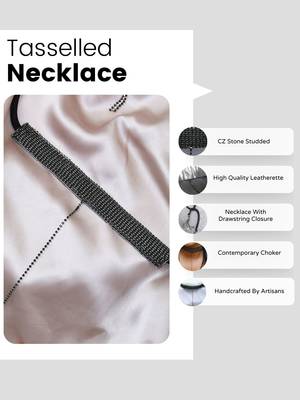 Black beaded with one tessels handcrafted necklace 5