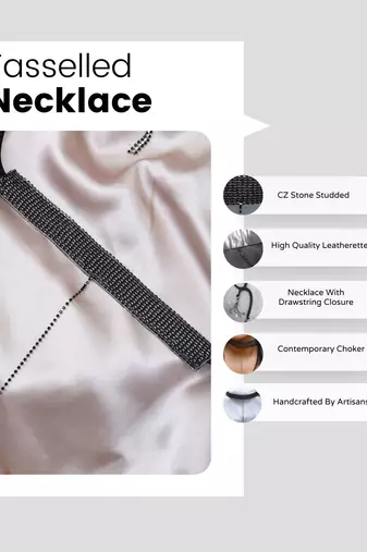 Black beaded with one tessels handcrafted necklace