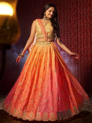 Orange Organza Sequin Work Lehenga Choli With Dupatta 4