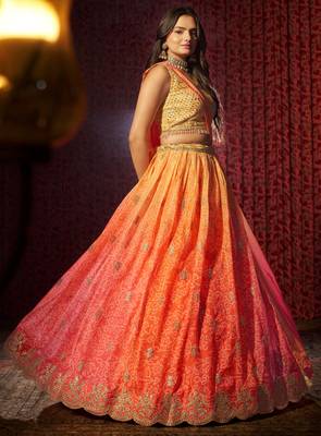 Orange Organza Sequin Work Lehenga Choli With Dupatta 5