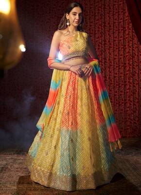 Multicolored Organza Embroidered And Printed Lehenga Dress 1