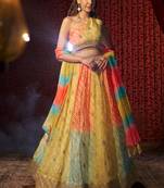 Multicolored Organza Embroidered And Printed Lehenga Dress