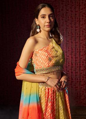 Multicolored Organza Embroidered And Printed Lehenga Dress 2