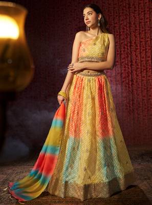 Multicolored Organza Embroidered And Printed Lehenga Dress 3