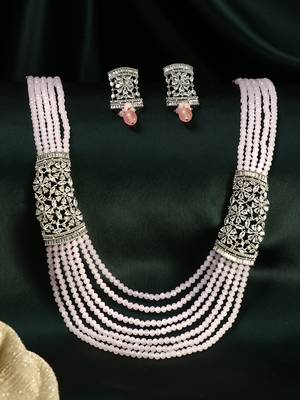 Women silver plated ad stone and pearl beaded jewellery set 1
