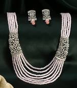 Women silver plated ad stone and pearl beaded jewellery set