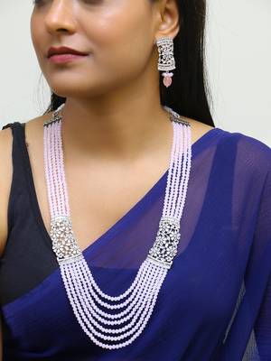 Women silver plated ad stone and pearl beaded jewellery set 2