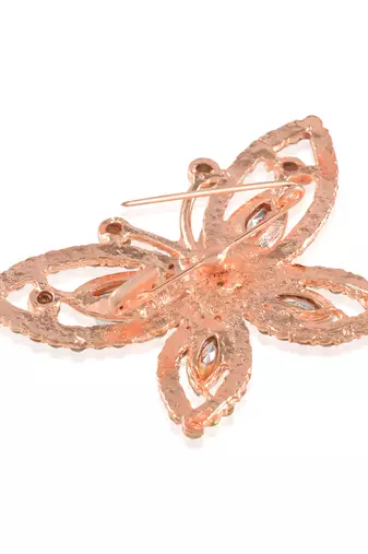 Brass rose gold imitation diamond butterfly sareepin women brooch men