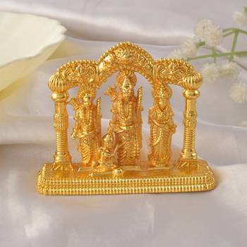 Brass micron 1 gram gold ram darbar idol figurine show piece for home d  cor 1