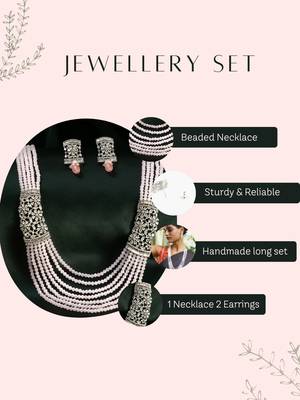 Women silver plated ad stone and pearl beaded jewellery set 5
