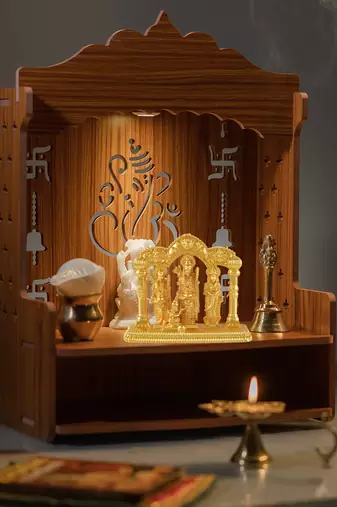Brass micron 1 gram gold ram darbar idol figurine show piece for home d  cor