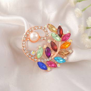 Brass rose gold pearl cz sareepin brooch for women 1
