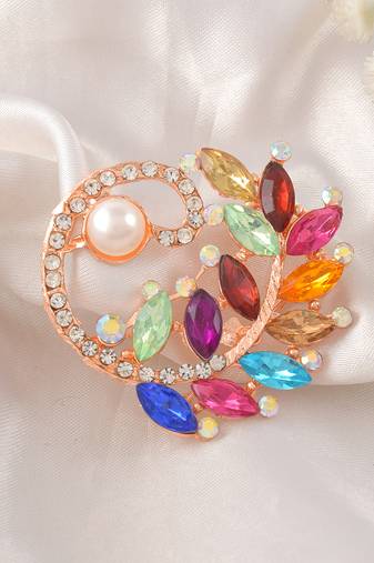 Brass rose gold pearl cz sareepin brooch for women