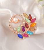 Brass rose gold pearl cz sareepin brooch for women