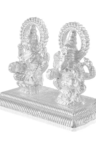 dzine trendz brass lakshmi ganesh puja showpiece – silver, non-fade