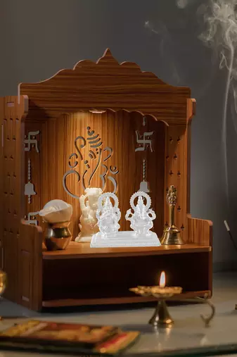 dzine trendz brass lakshmi ganesh puja showpiece – silver, non-fade
