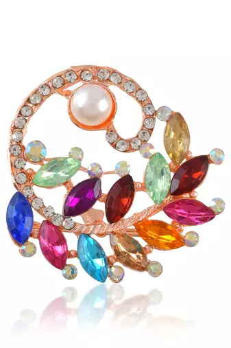 Brass rose gold pearl cz sareepin brooch for women