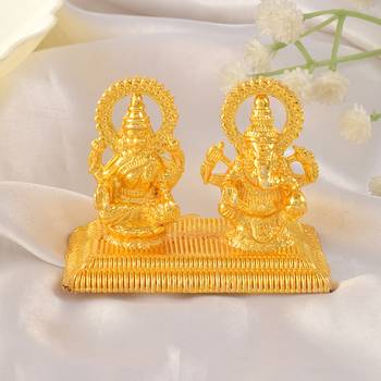 Brass micron 1 gram gold lakshmi ganesh idol figurine show piece for home d  cor 1