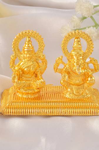 Brass micron 1 gram gold lakshmi ganesh idol figurine show piece for home d  cor