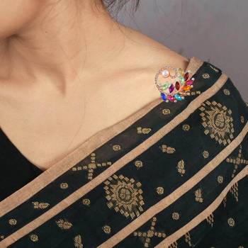 Brass rose gold pearl cz sareepin brooch for women 3