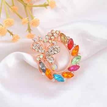Rose gold multi colour cz saree pin & brooch 1