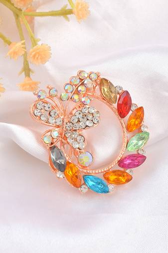 Rose gold multi colour cz saree pin & brooch