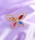 Rose gold multi colour cz saree pin & brooch