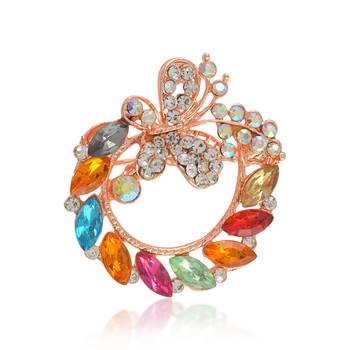 Rose gold multi colour cz saree pin & brooch 2