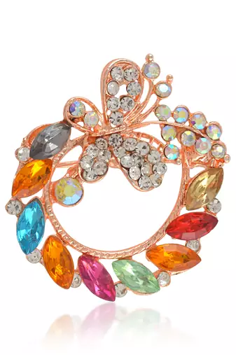 Rose gold multi colour cz saree pin & brooch