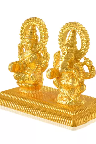 Brass micron 1 gram gold lakshmi ganesh idol figurine show piece for home d  cor