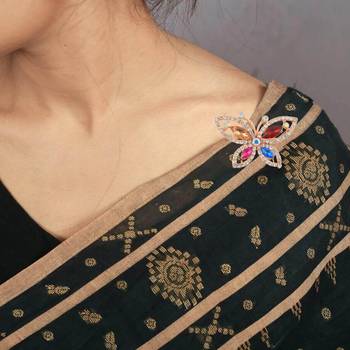 Rose gold multi colour cz saree pin & brooch 3