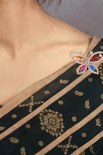 Rose gold multi colour cz saree pin & brooch