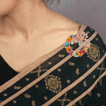 Rose gold multi colour cz saree pin & brooch 3