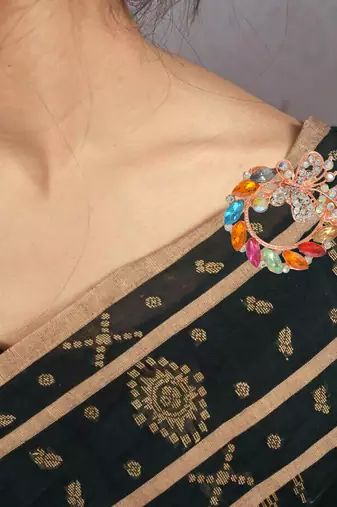 Rose gold multi colour cz saree pin & brooch