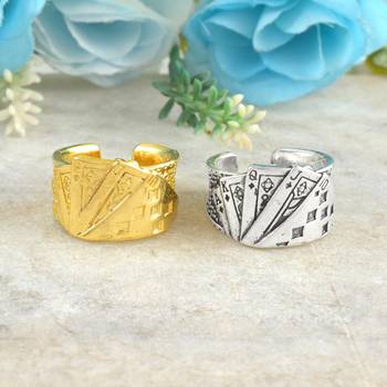 Gold & silver playing card design casino jewellery finger ring combo 1