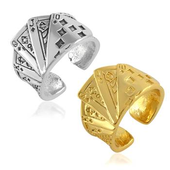 Gold & silver playing card design casino jewellery finger ring combo 2