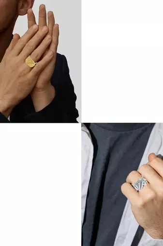 Gold & silver playing card design casino jewellery finger ring combo