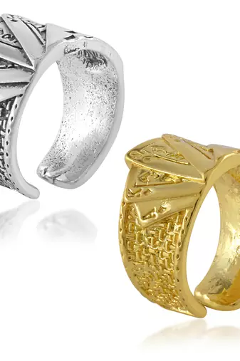 Gold & silver playing card design casino jewellery finger ring combo