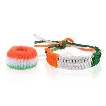 Cotton tri colour tiranga bracelet and pony band combo for women 2