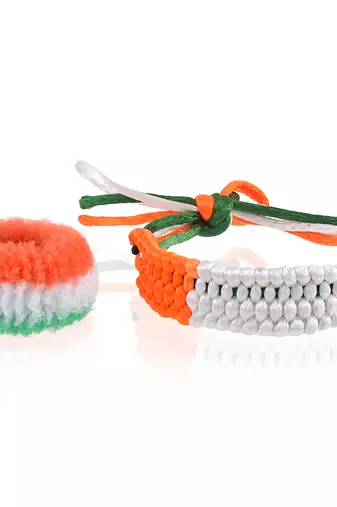 Cotton tri colour tiranga bracelet and pony band combo for women