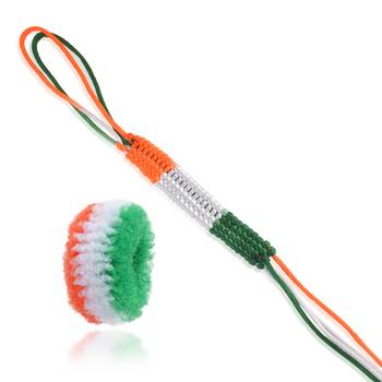 Cotton tri colour tiranga bracelet and pony band combo for women 3