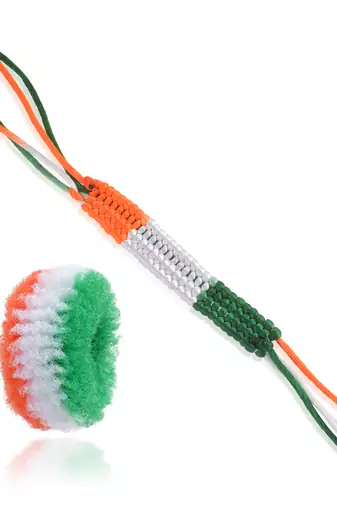 Cotton tri colour tiranga bracelet and pony band combo for women
