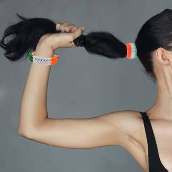 Cotton tri colour tiranga bracelet and pony band combo for women 4