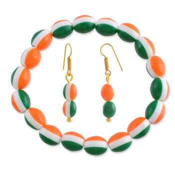 Acrylic bead tri colour tiranga bracelet & matching ear ring combo 1
